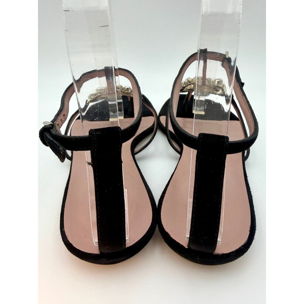 Gucci Black Suede Crystal GG Thong Sandals Size 37.5 / 7 Flat T-strap Gladiator - Picture 5 of 15